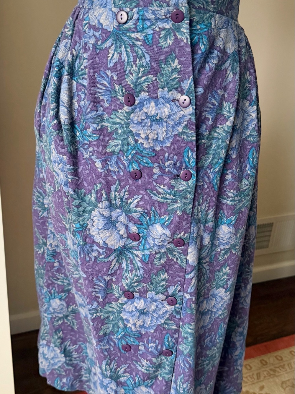 Laura Ashley Cottagecore Purple Floral Button-Front A-Line Skirt Midi Skirt 8
